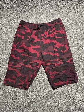Brooklyns best Men's Red Camouflage Cargo Shorts with Drawstring Waist